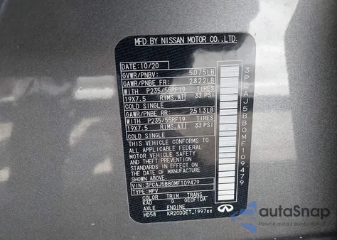 2021 Infiniti Qx50 Luxe Awd from USA, damaged, VIN 3PCAJ5BB0MF109479